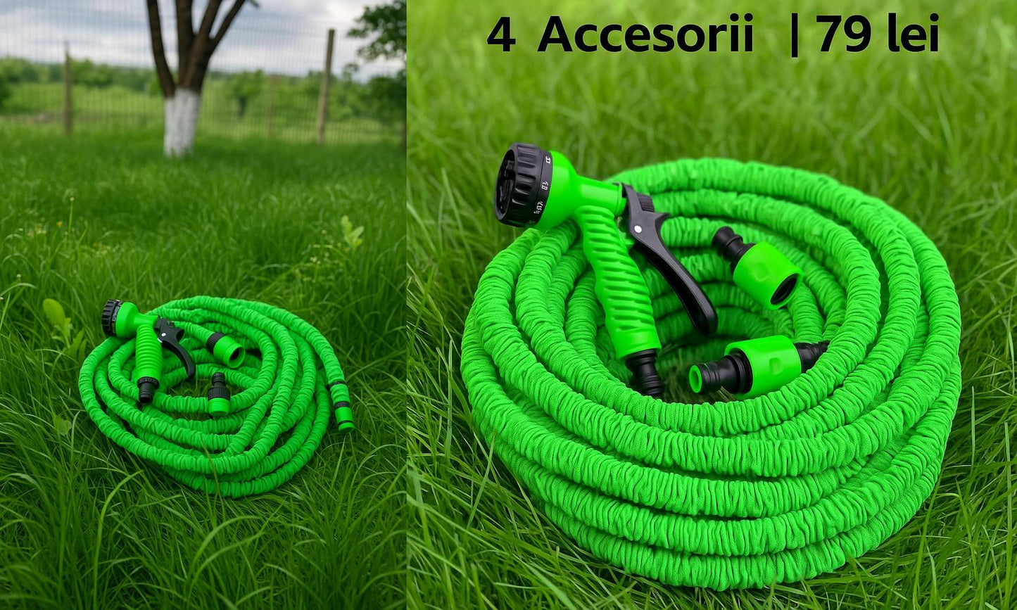 Furtun Extensibil de Grădină 30 m – Pistol Inclus, Ușor și Compact